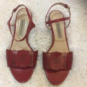 Burberry red patent leather sandals